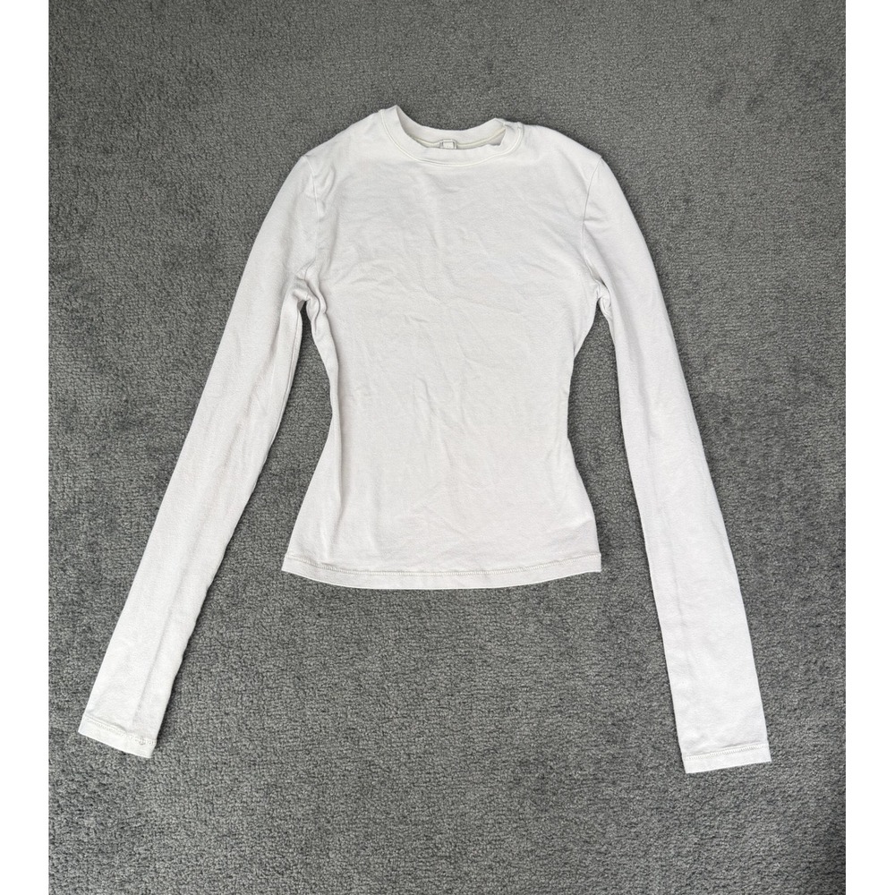 Skims Cotton Jersey Long Sleeve T-Shirt Bone White XS AP-TSH-0647 Slim Fit